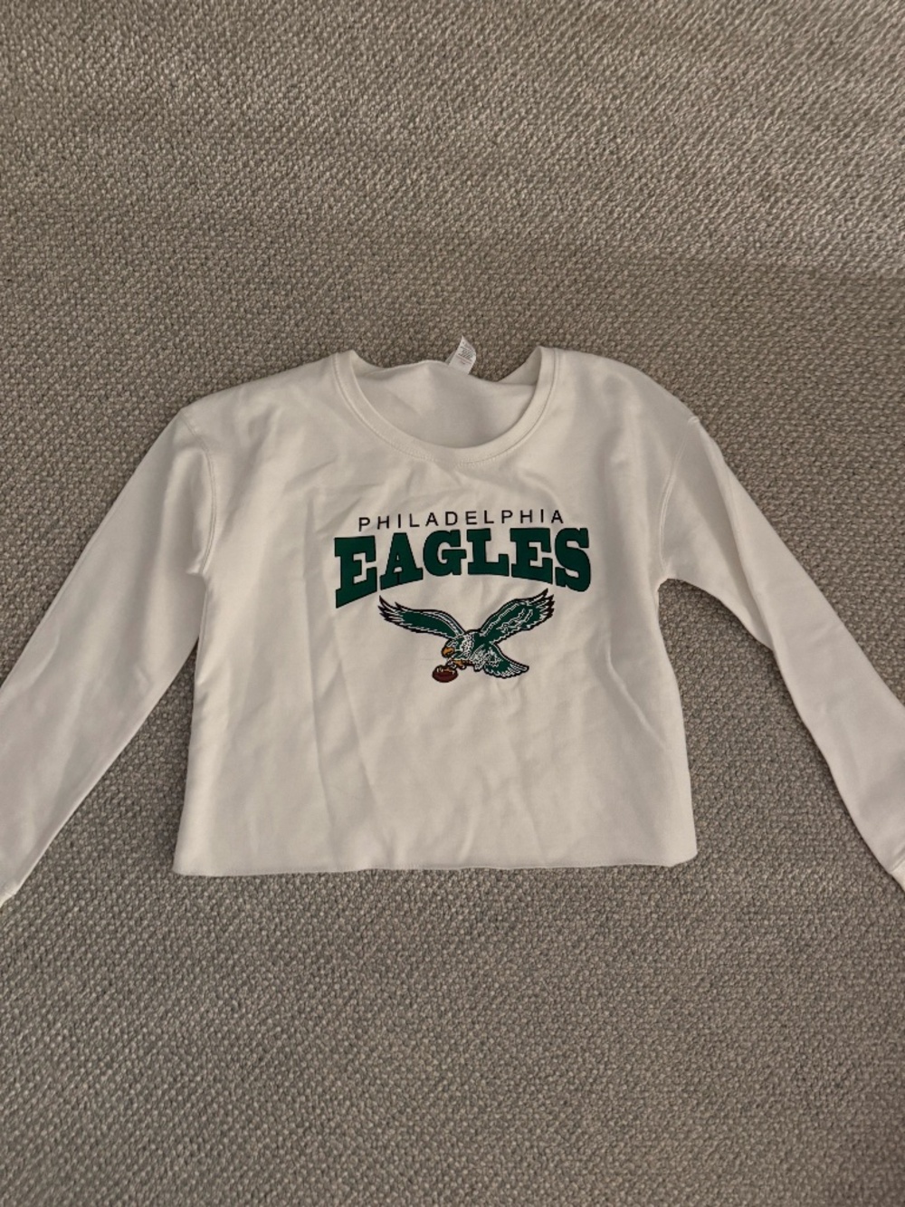 Philadelphia Eagles White Cropped Long Sleeve Top